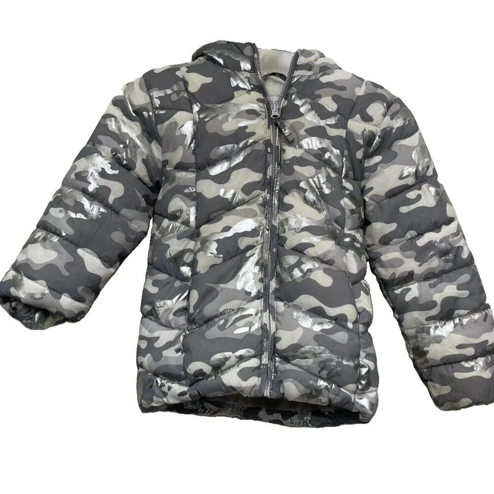The Children’s Place Kids Silver Puffer Jacket Coat – Size 5/6 – Front Zip
